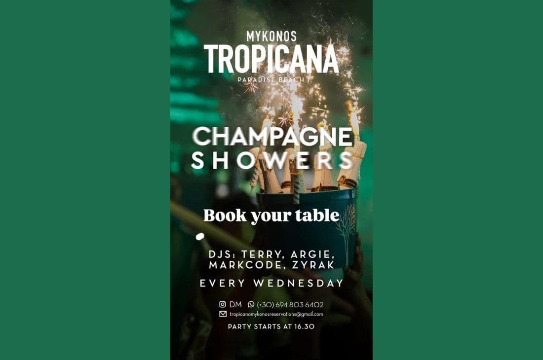 Champagne Showers | Tropicana Mykonos | Mykonos